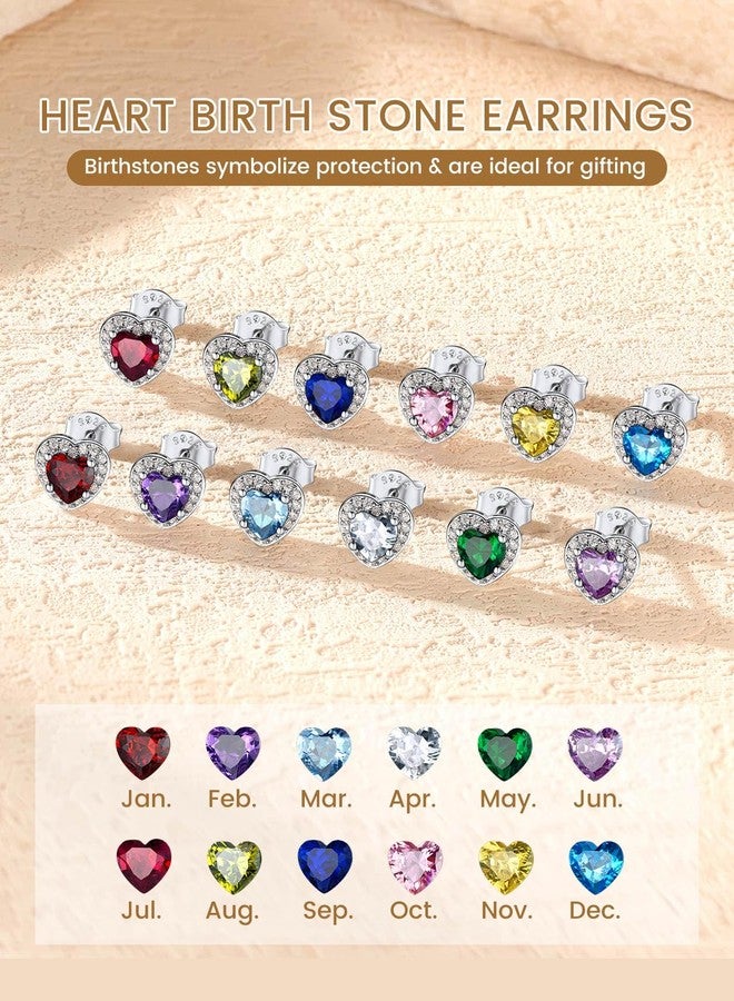KeyStyle Ruby Birthstone Earrings for Women,Heart Stud Earrings with 925 Sterling Silver Posts & Push Backs,Small Dainty Cubic Zirconia Stud Earrings 5mm,Gold Birthday Jewelry - Image 5